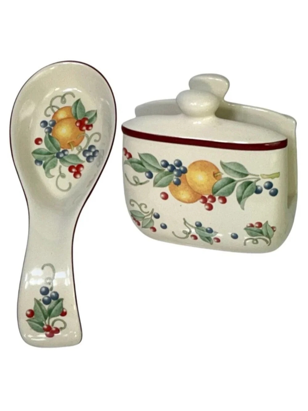 Vintage Spoon Rest Napkin Holder Corelle Coordinates ABUNDANCE Fruit Jay Import